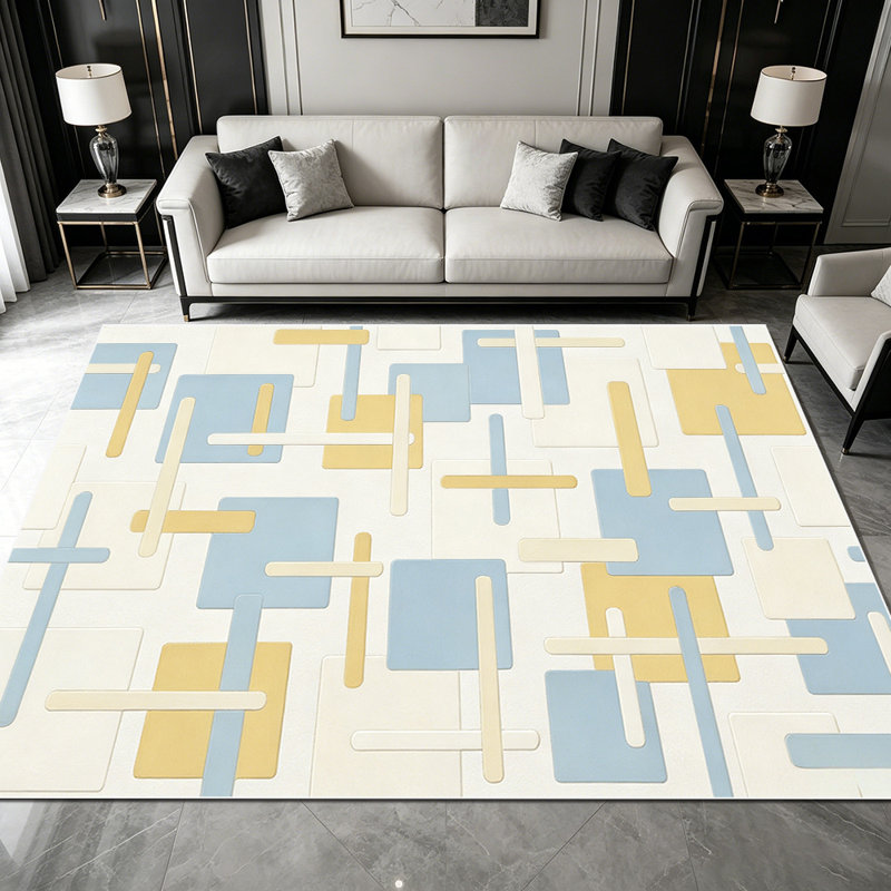 1PC Modern Minimalist Geometric Brown Beige Grid Plaid area rugs for Living Room, Soft and Comfortable, Suitable for all seasons, easy-to-maintain, machine washable Indoor floor mat, Under Table Farmhouse suitable for Dining Room, Bedroom, Home