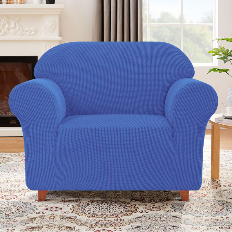 Housse pour fauteuil à coussins carrés / rectangulaires texturé, Bleu français
