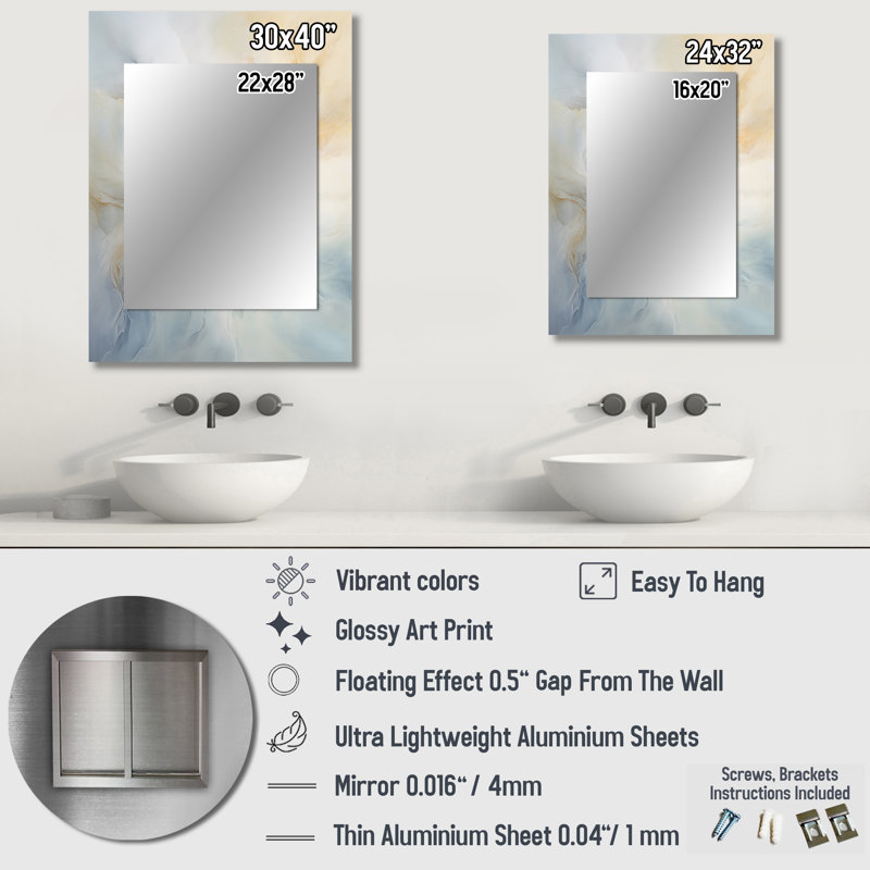 Nuage charme liquide Art VI - grand miroir de nuages, décor de miroir mural unique, 32 po x 24 po