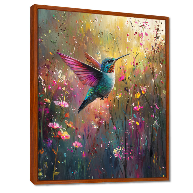 Colibri ensemblesuko dans la forêt printanière - oiseau, art mural encadré, 20" H x 12" W, Reproduction avec cadre flottant