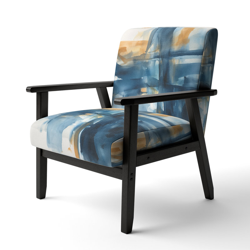 Blue and Gold Fusion VIII - Upholstered Modern Pattern Arm Chair, Modern Pattern Accent Chair