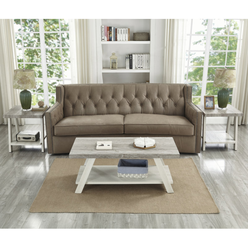 Tevis 3-Piece Wood Coffee Table with Shelf, White, Light Gray