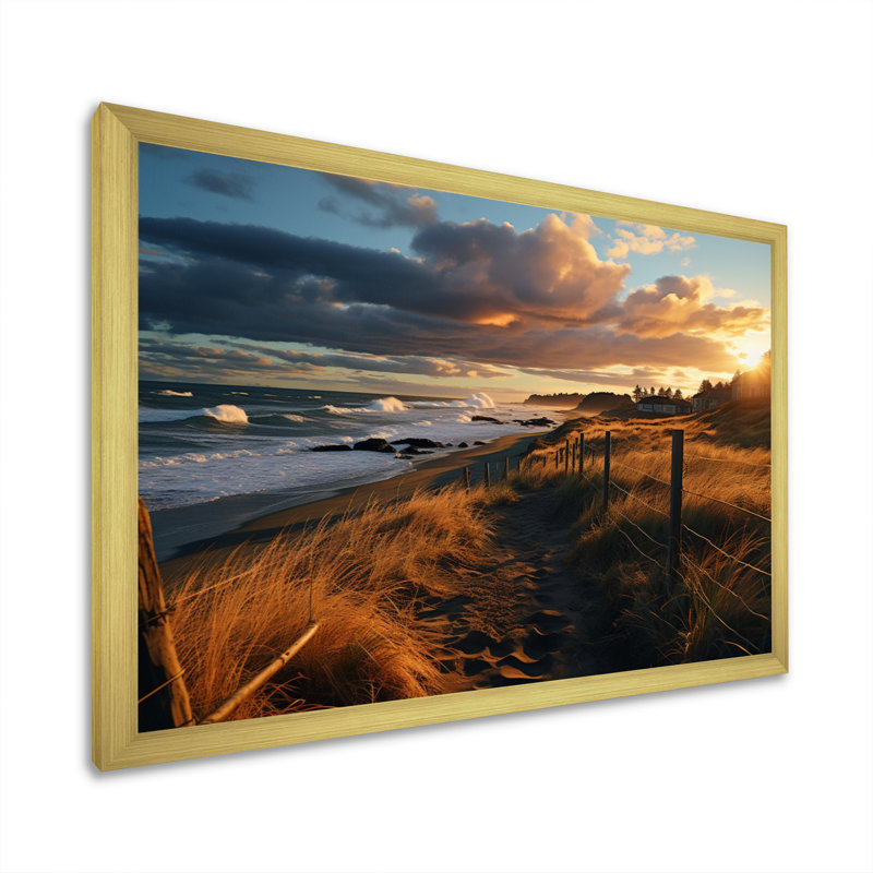 Superbe paysage côtier IV sur toile, Cadre doré à une seule photo, H 16 po x l 32 po x P 1 po