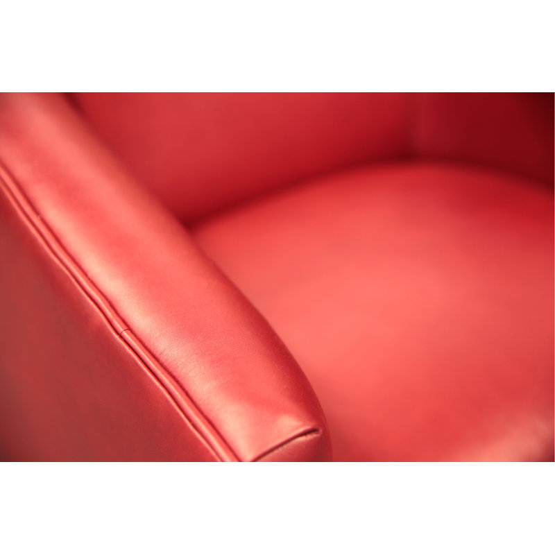 Red Leather Swivel Barrel Accent Chair