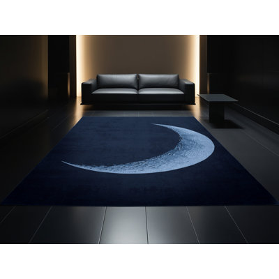 Tapis bleu uni de couleur unie lavable à la machine Orys