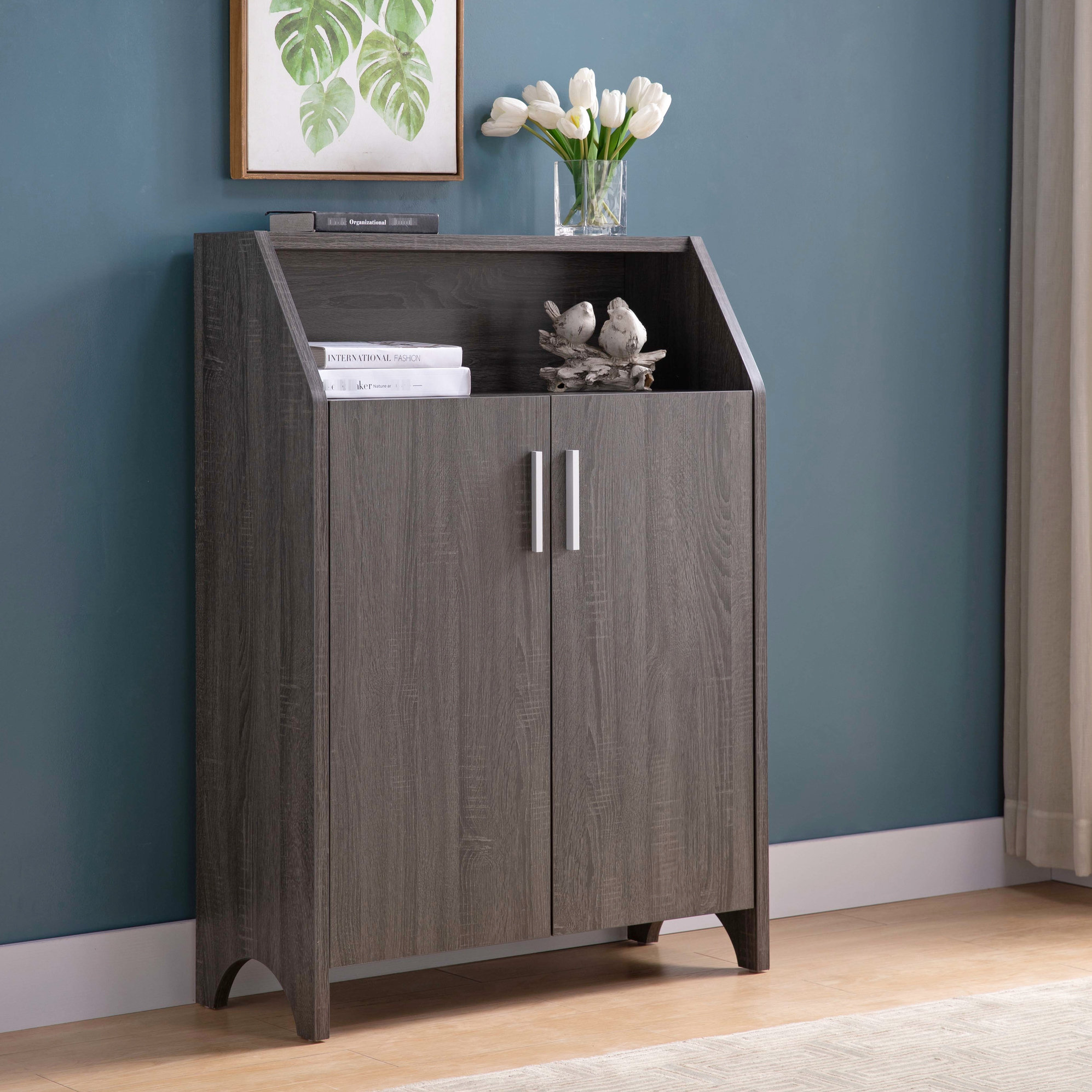 Latitude Run® Grey 5-shelf Shoe Cabinet, 13.37in W X 32.38in D 44.3in H ...