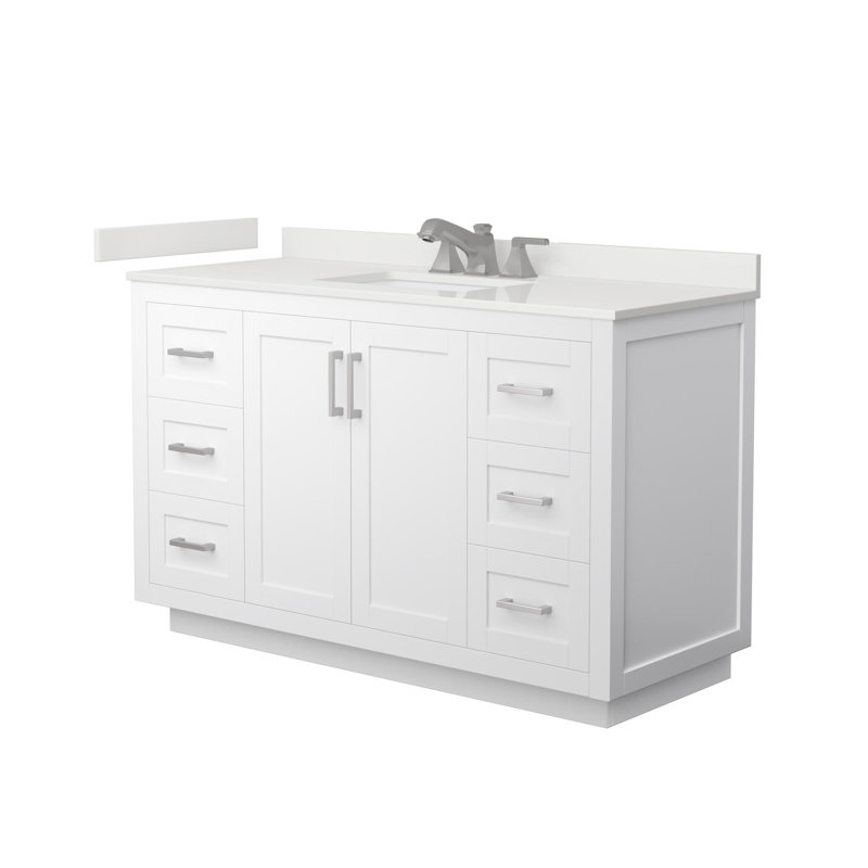Miranda 54" Freestanding Single Bathroom Vanity with Quartz Top, White Quartz, White, Brushed Nickel
