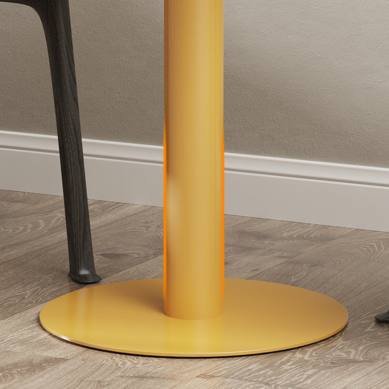 Bezai Round Stone Top with Steel Base Dining Table, Gold