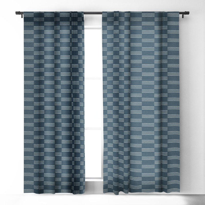 Little Arrow Design Co Ella Triple Stripe 1pc Blackout Window Curtain Panel, Dark Blue, 50" W x 96" L