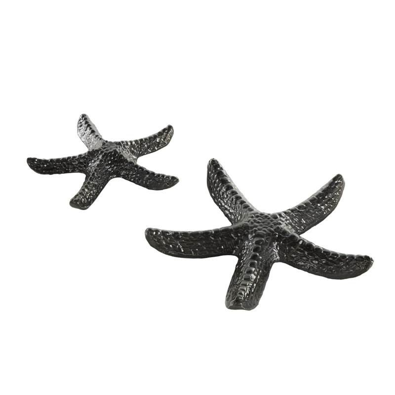 Alom Aluminum Metal Bubble Textured Starfish Decorative Black Sculpture Set