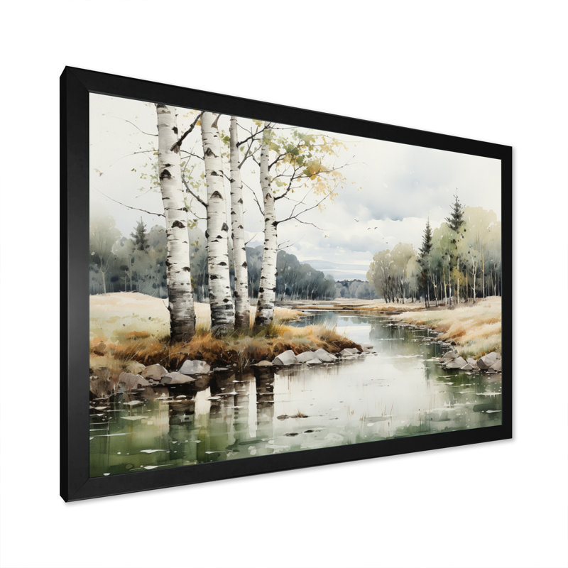 Birch Woods Birch Haven - Art mural de bouleau, H 34 po x l 44 po x P 1,5 po, Cadre photo noir