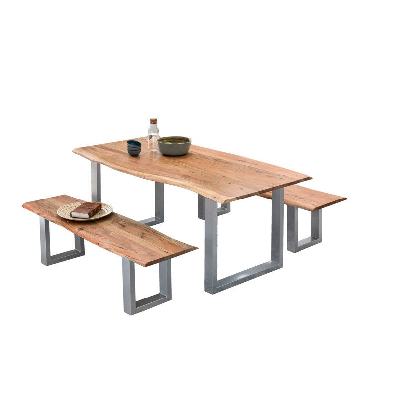 Brigham Acacia Solid Wood Dining Table, Matt brushed nickel, Walnut, 78cm H x 160cm W x 85cm L