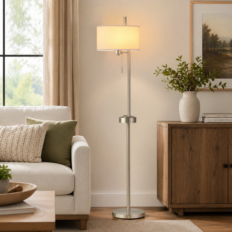 63" Floor Lamp with Charging Tray & USB Ports – Modern Ambient Light with Touch Dimmer for Living Room, Bedroom & Office