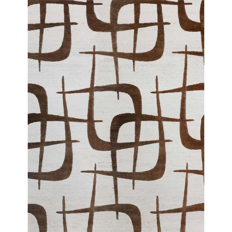 Geometric Area Rug in Ivory/Brown, Rectangle 8' x 10'