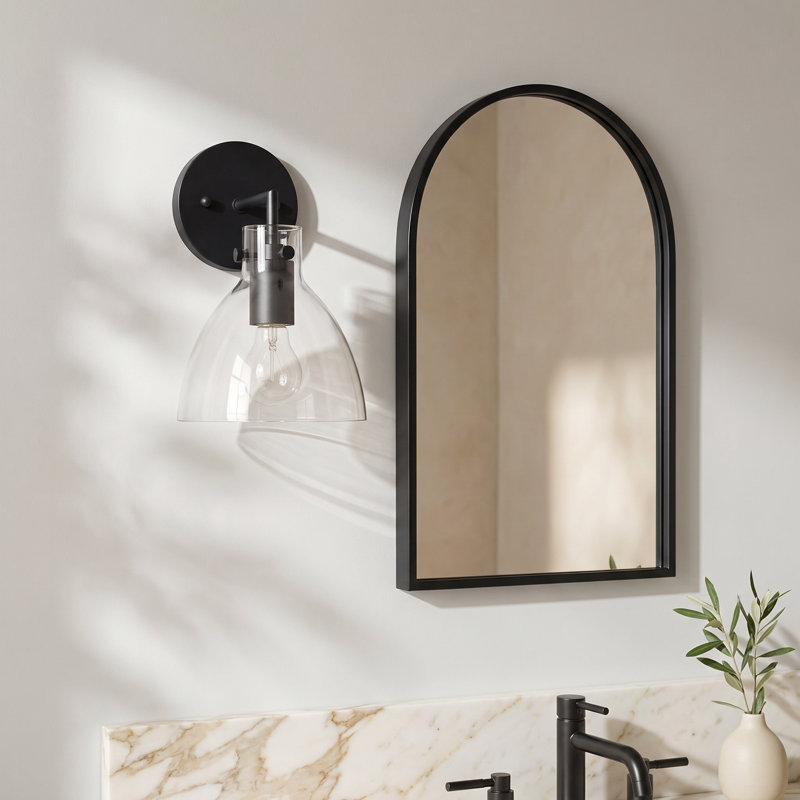 Martins Single Light Glass Dimmable Armed Sconce, Black