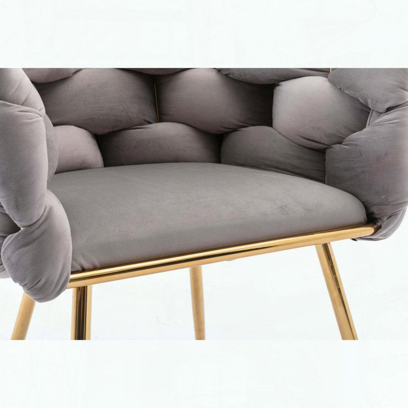 Chaise d'appoint en velours - Pieds en métal plaqués or - Conception moderne simple, Gris