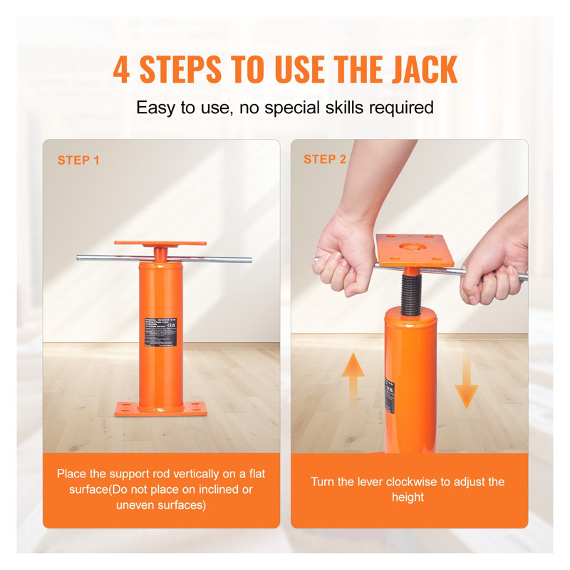 Ensemble de 2 poteaux de vérin de plancher réglables robustes - colonnes de soutien de sous-sol en acier pour nivellement de maison (12 po à 16 po)