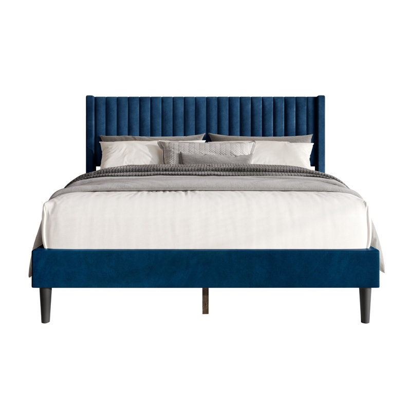 Lit plateforme simple à oreilles tapissier Montrose, Twin, Blue