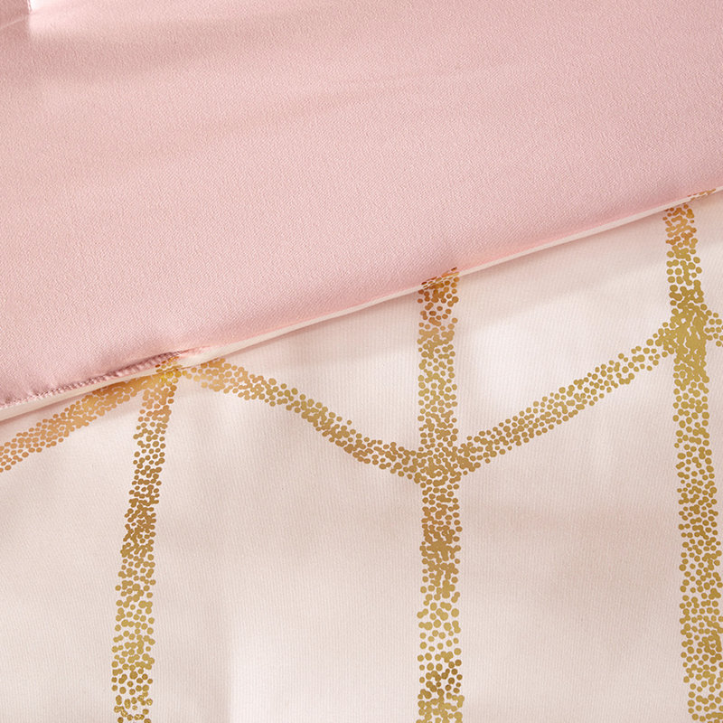 Édredon avec des motifs géométriques métalliques sur des couvertures, Édredon simple + 4 pièces supplémentaires, Rosé