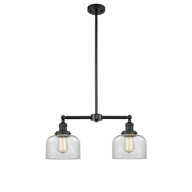 Large Bell 8" - 2 Light 21" Island Light, Clear, Matte Black, LED
