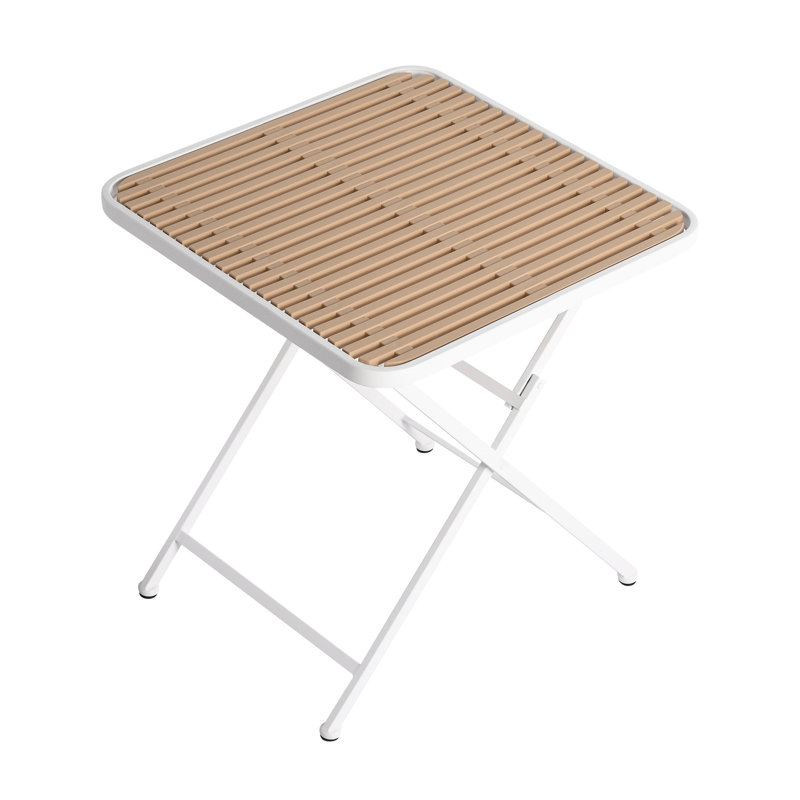 2 Warm Grey Lounge Chairs And All-Weather Square Table - Pp Tabletop With Metal Legs  White, Khaki , Powder-Coated Legs, -, , Easy Chair Setup, Ready Table, Mesh Design Metal, Weave