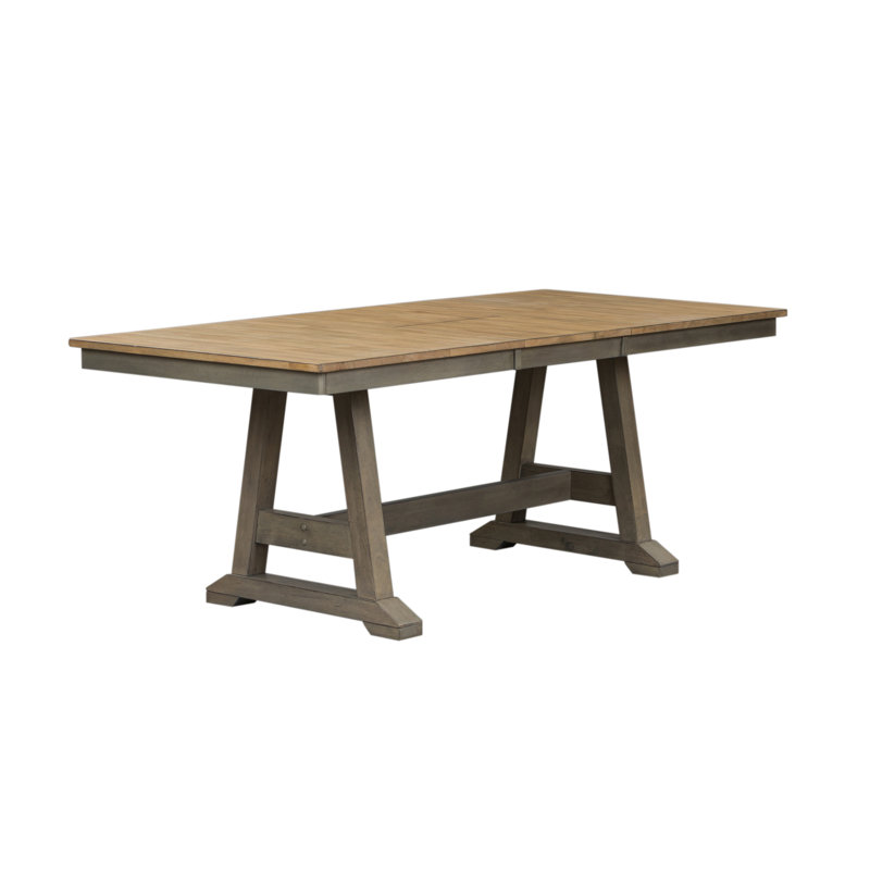 Ensemble de table de salle à manger à tréteaux 6 personnes avec rallonge papillon Keswick, 7 pièces : table, 6 chaises, Brun