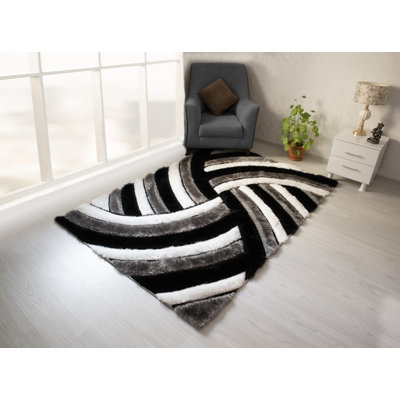 Tapis blanc / noir / gris en polyester Dequana