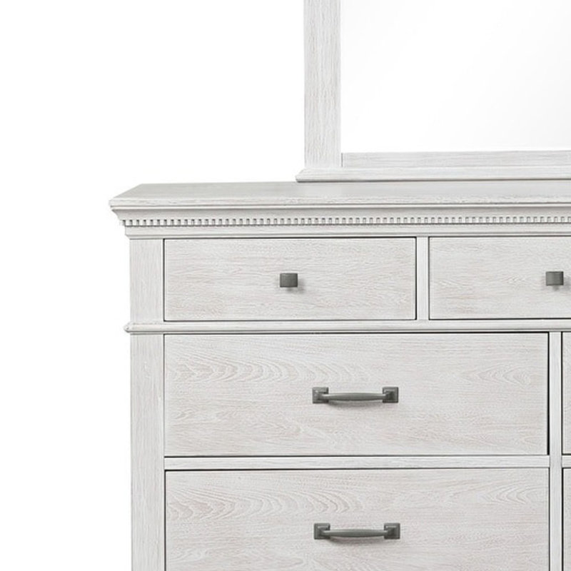 Leyne Wide Dresser, 7 Drawers, Farmhouse Weathered Gray Solid Wood