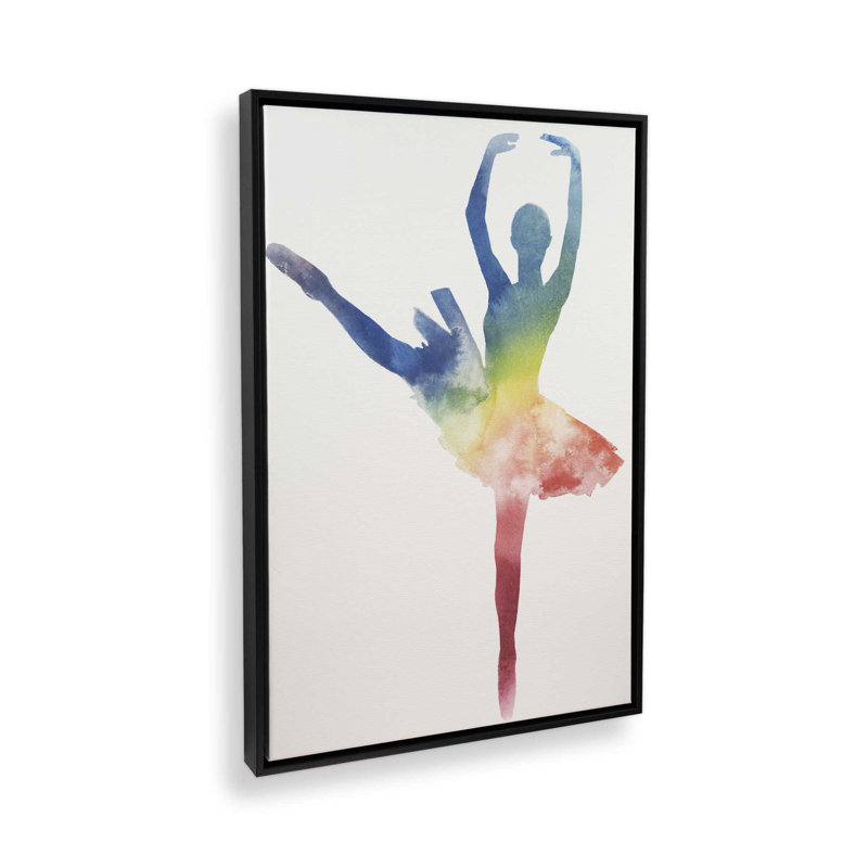 Silhouette arc-en-ciel aquarelle ballet II, H 30,75 po x l 20,75 po, Cadre flottant, Noir satiné