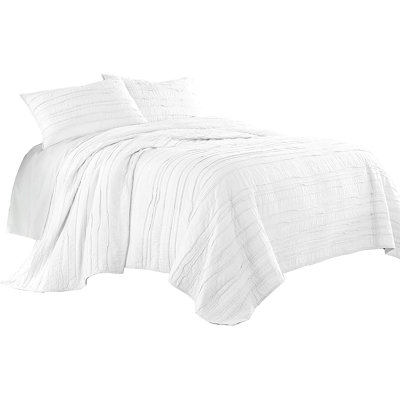 Pre-Washed Solid Cotton Soft-Finished Ruffled Quilt Set