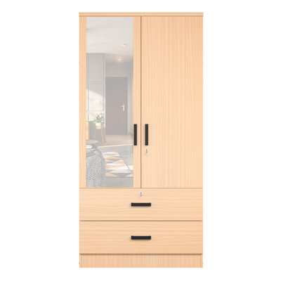 Majoch Mirrored 2 Door Wardrobe & 2 Drawers by Ebern Designs