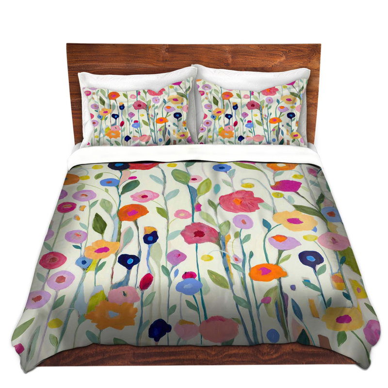 Ensemble de housse de couette à fleurs délicates en âme, Housse de couette pour grand lit et 2 taies décor