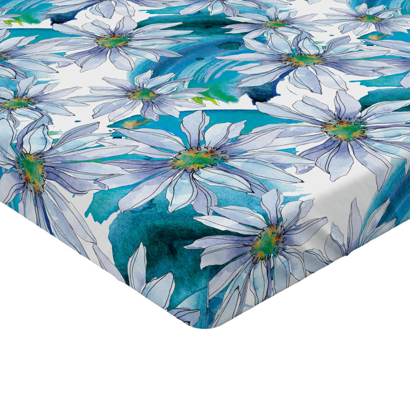 Drap-housse Ambesonne, Drap-housse de taille simple, Bleu mer, bleu doux, blanc / floral