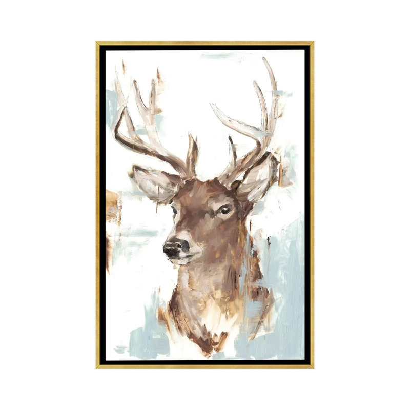 Reproduction d’art « modern Deer Mount II » par Ethan Harper, Toile encadrée d'or, H 40 po x l 26 po x P 1,5 po, Pas de tapis