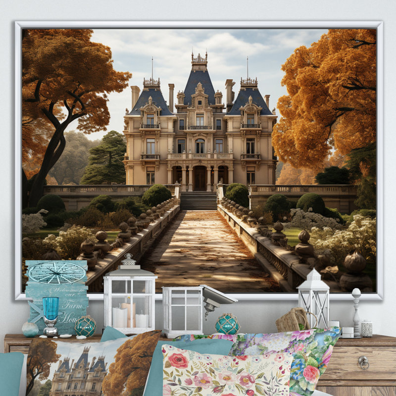 Masiah France Chateau Charisma - impression, H 30 po x l 40 po x P 1,5 po, Cadre flottant blanc