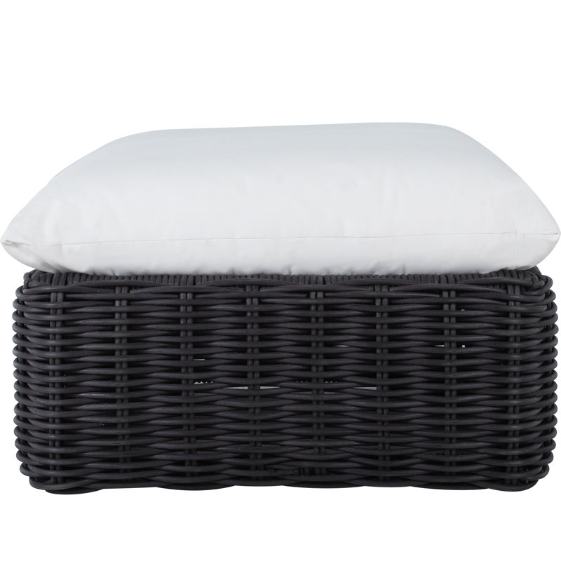 Montecito N-Dura Resin Wicker Outdoor Woven Ottoman - Onyx, 34.5 In., Coco Midnight, No Welt