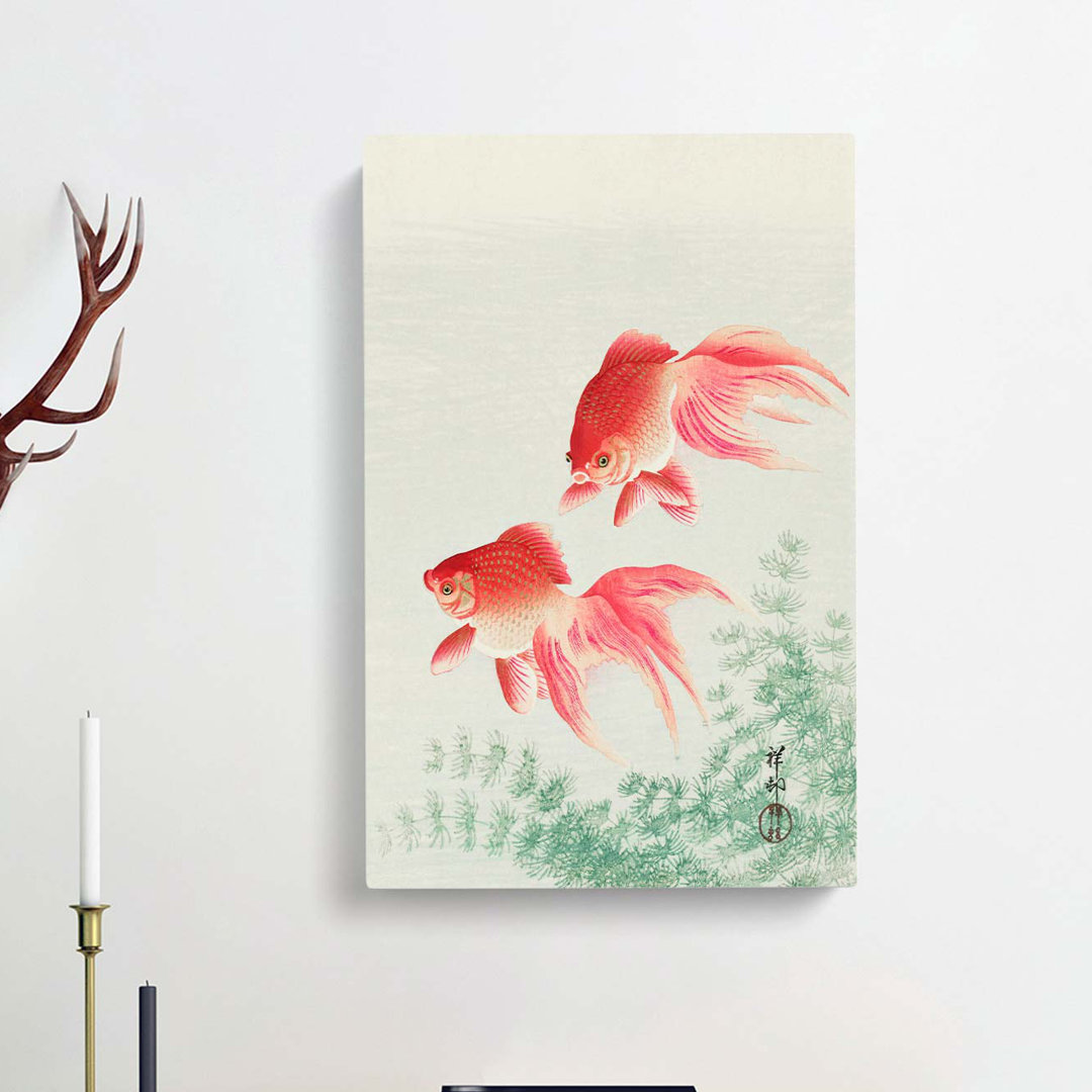 Two Veil Goldfish by Ohara Koson - Wrapped Canvas