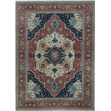 Wool Oriental Area Rug in Rust/Blue/Beige