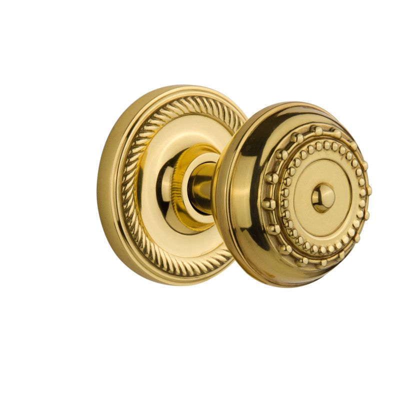 Bouton de porte de mortaise intérieure avec rosette prés Rope, Laiton poli