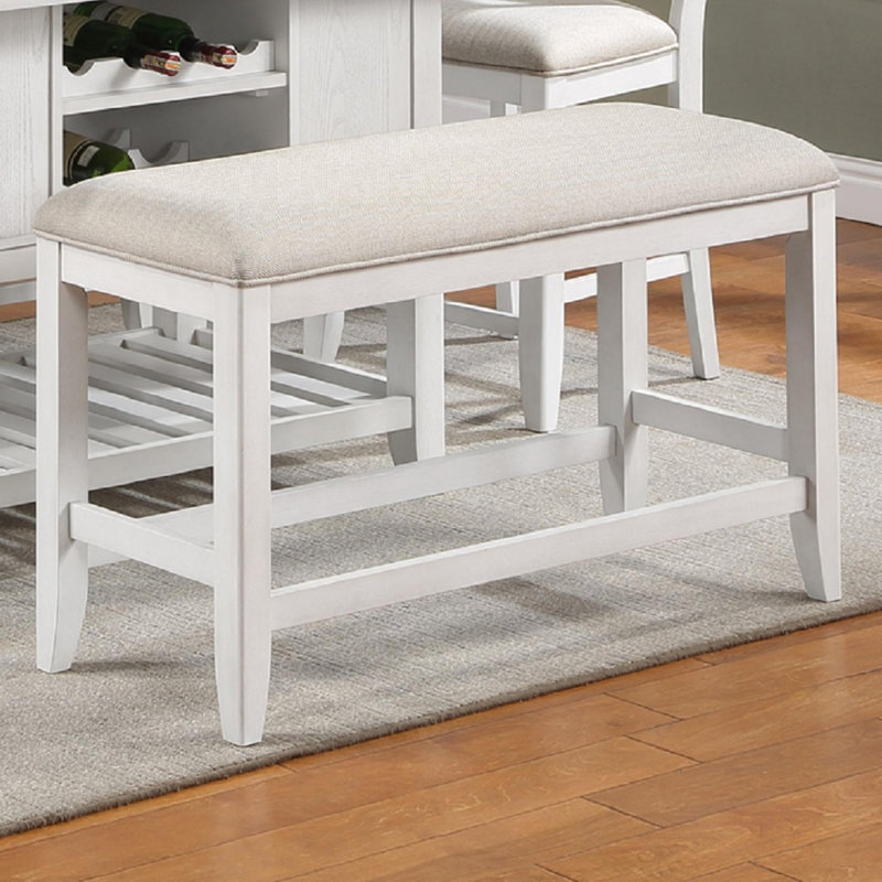 1Pc Transitional Fabric Upholstered Counter-Height Dining Bench, White
