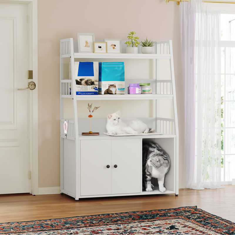 Tucker Murphy Pet™ Rustic Litter Box Enclosure With Shelves, White
