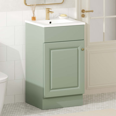 Meuble-lavabo 18 po avec lavabo, meuble-lavabo avec tablette de porte et tablette réglable, vert clair