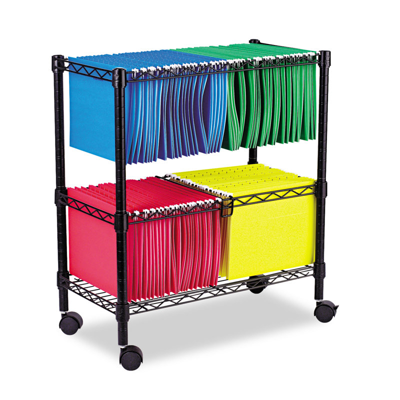 Black Two-Tier Rolling File Cart with Adjustable Shelf