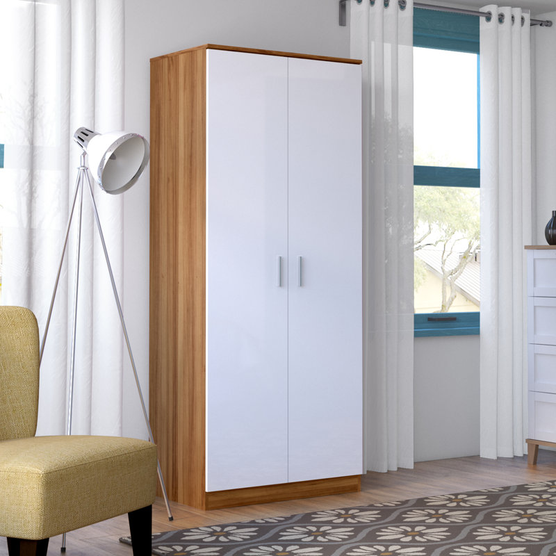 Brylene 2 Door Wardrobe, Oak/White High Gloss