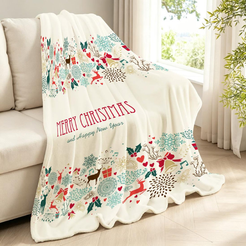 Jeté transparent en flanelle molletonnée ultra douce, imprimé rétro simple Merry Christmas, Throw 40" x 50"