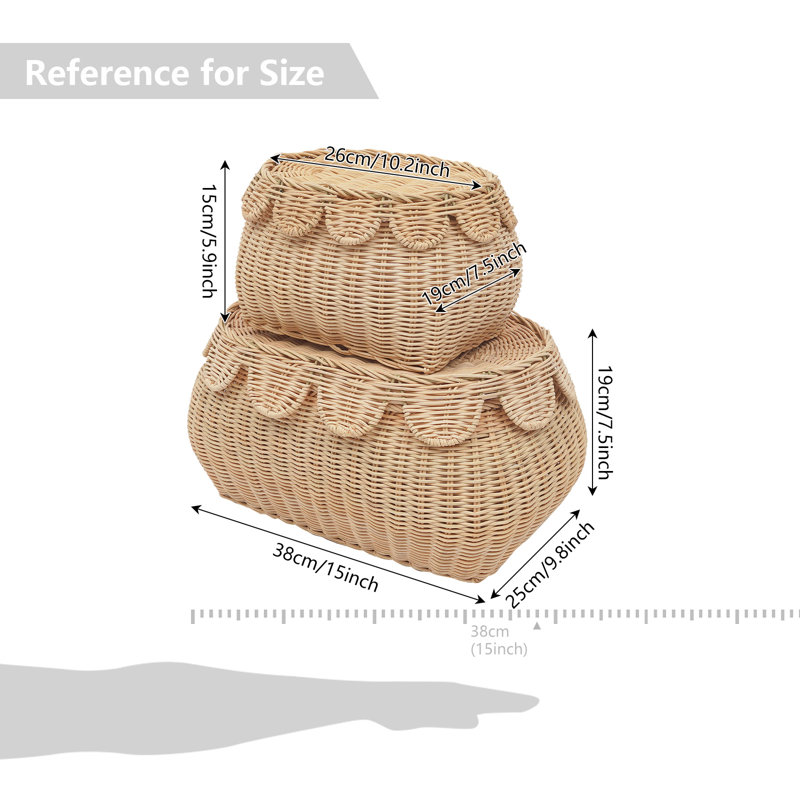 Ensemble de 2 paniers de rangement en rotin avec couvercles, ensemble de rangement tissé à la main pour la maison, le bureau et la salle de bain