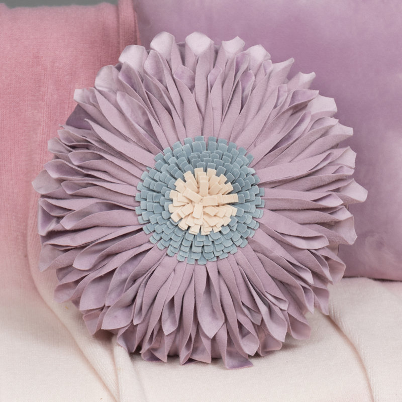  Housse et insert de coussin décoratif en tournesol Appliqued, Carré 14 po, Bleu mauve - velours