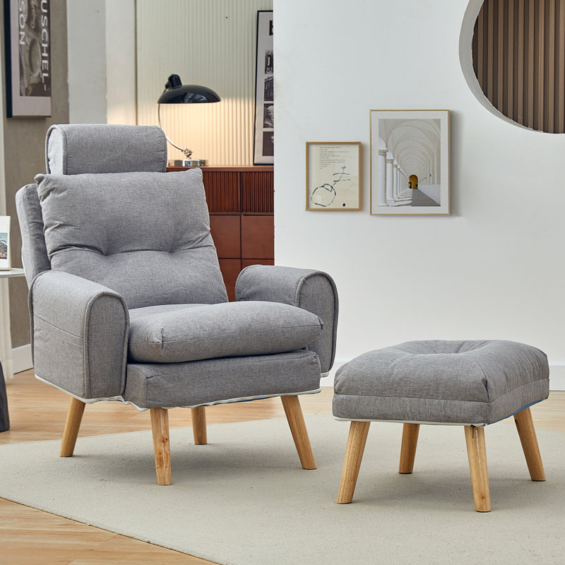 Upholstered Accent Chair with Footstool, Grey