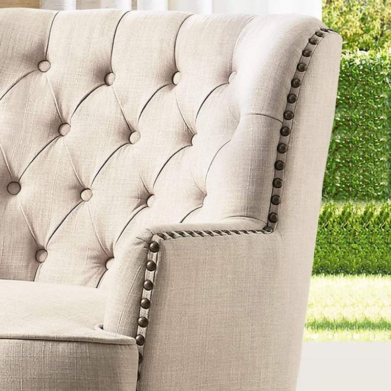Chaise d'appoint rembourrée avec coussin moelleux Mid-Century, Beige