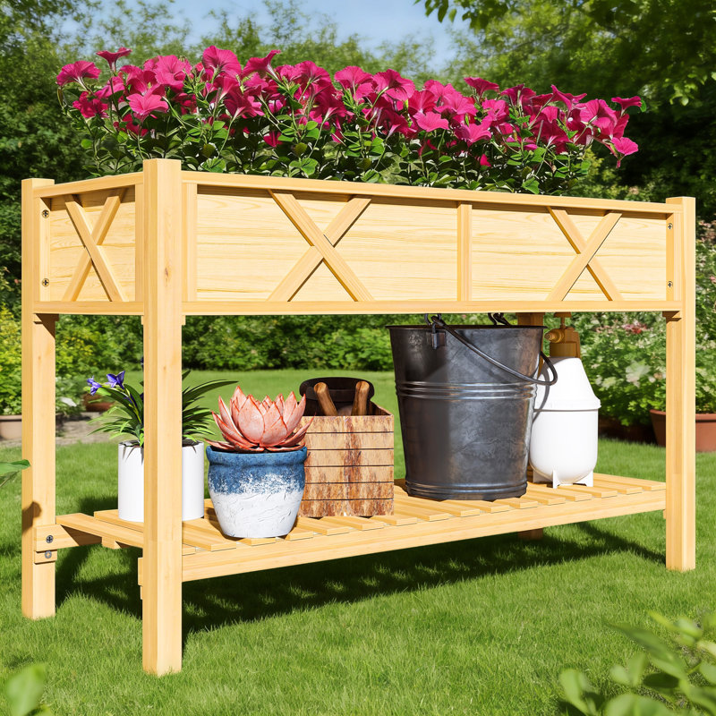 Planting Storage Box Wrought Studio Double-layered Raised Wooden Planting Box, Elevated ...